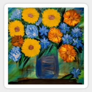 Some vintage style sunflower In blue and silver vase Sticker